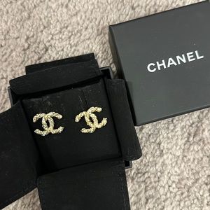 Chanel Crystal Twisted CC Earrings Gold